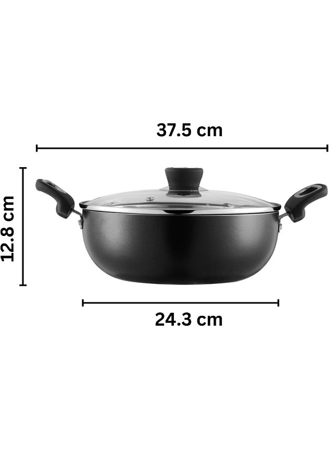 Vinod Zest Marbilo Non-Stick Deep Kadai with Glass Lid 2.5 litres (24 cm Diameter) Aluminum Induction Kadhai, PFOA Free - 3.5 mm Thickness - Image 3