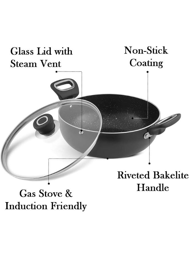 Vinod Zest Marbilo Non-Stick Deep Kadai with Glass Lid 2.5 litres (24 cm Diameter) Aluminum Induction Kadhai, PFOA Free - 3.5 mm Thickness - Image 4