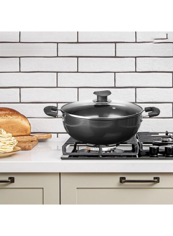Vinod Zest Marbilo Non-Stick Deep Kadai with Glass Lid 2.5 litres (24 cm Diameter) Aluminum Induction Kadhai, PFOA Free - 3.5 mm Thickness - Image 2