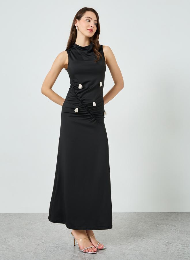 Styli Black Maxi Dress with Tassel Detail - Image 3