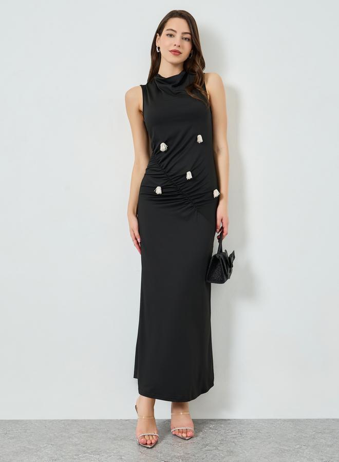 Styli Black Maxi Dress with Tassel Detail - Image 1