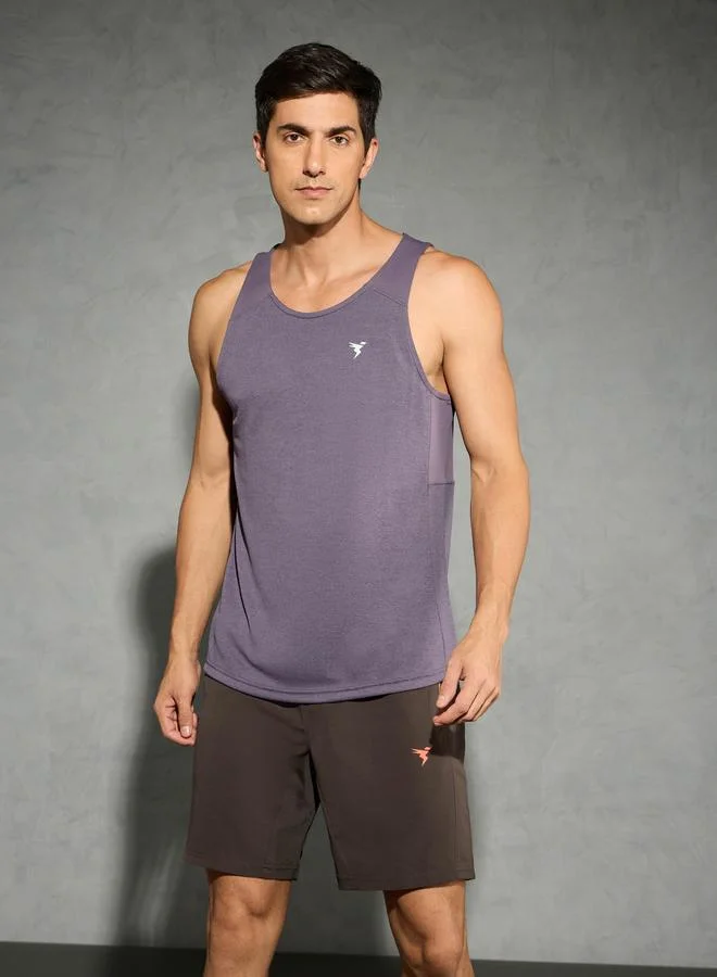 تكنوسبورت Technosport Men Purple Melange Slim Fit Tank