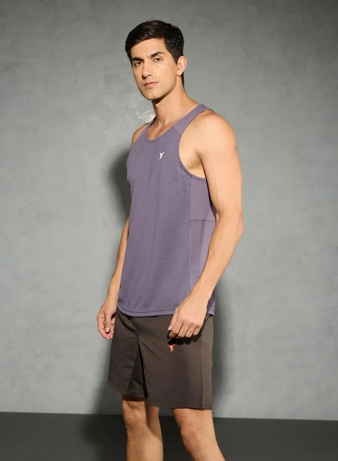 تكنوسبورت Technosport Men Purple Melange Slim Fit Tank