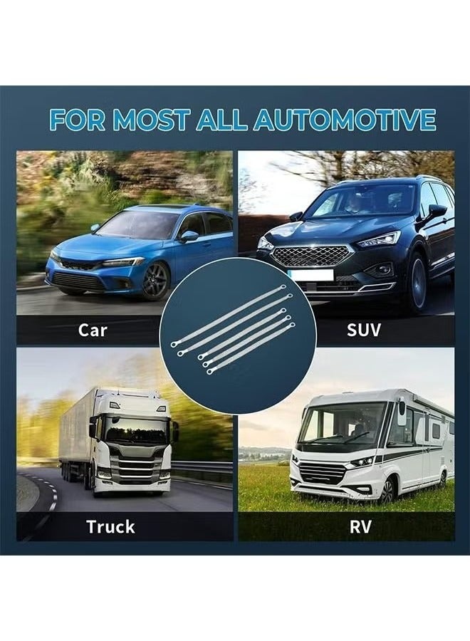 Unewshi 5PCS Ground Straps Automotive,10In 13In 220V Metal Flat Braided Vehicle Ground Straps Accessories,Universal Flat Braided Copper Ground Strap Professional Vehicle Grounding Cable Straps with Terminals Plugs Tinplate Silver Color Automotive Engine Copper Ground Strap for Most Cars - Image 3