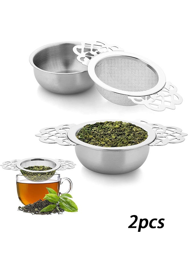 عبوة من مصفاتي شاي صغيرتين من الفولاذ المقاوم للصدأ مع وعاء، مصافي شاي سائبة بقطر 7 سم مع موسع جناح مزدوج، مثالية لفلتر الشاي والقهوة. - Image 1
