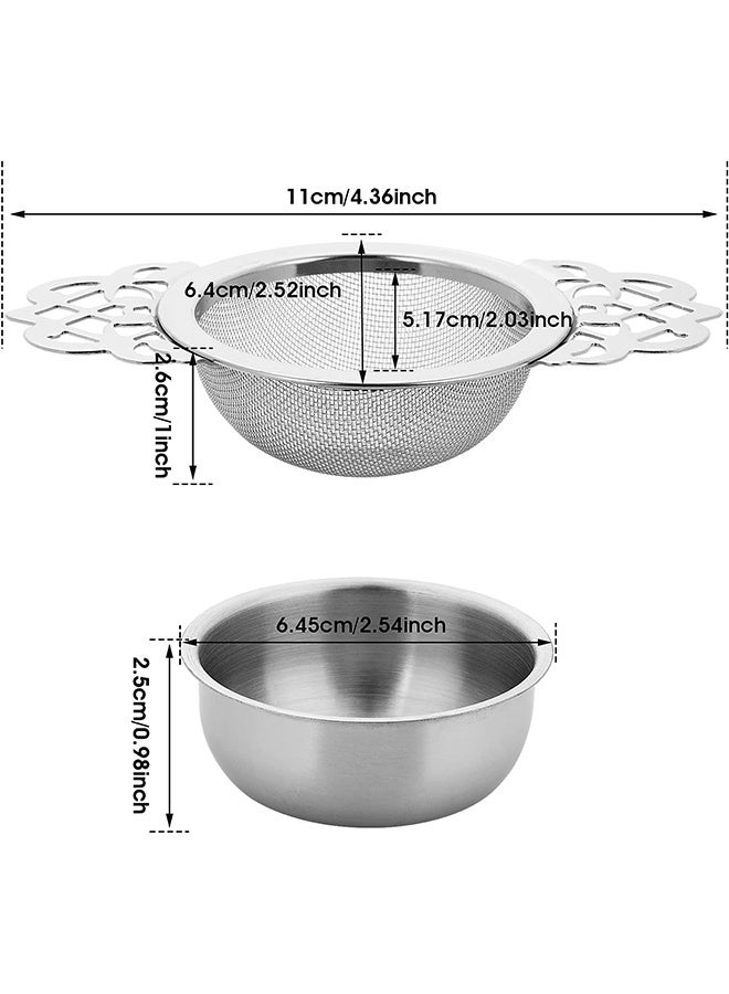 عبوة من مصفاتي شاي صغيرتين من الفولاذ المقاوم للصدأ مع وعاء، مصافي شاي سائبة بقطر 7 سم مع موسع جناح مزدوج، مثالية لفلتر الشاي والقهوة. - Image 2