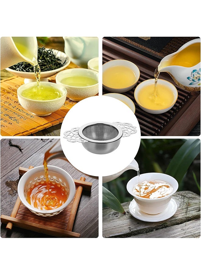 عبوة من مصفاتي شاي صغيرتين من الفولاذ المقاوم للصدأ مع وعاء، مصافي شاي سائبة بقطر 7 سم مع موسع جناح مزدوج، مثالية لفلتر الشاي والقهوة. - Image 3
