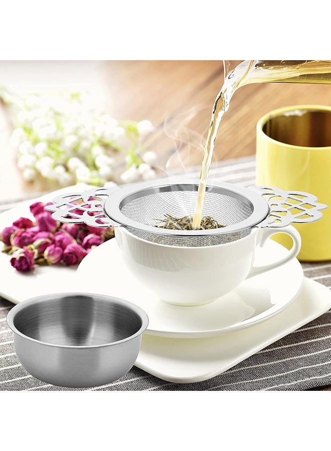 عبوة من مصفاتي شاي صغيرتين من الفولاذ المقاوم للصدأ مع وعاء، مصافي شاي سائبة بقطر 7 سم مع موسع جناح مزدوج، مثالية لفلتر الشاي والقهوة. - Image 5