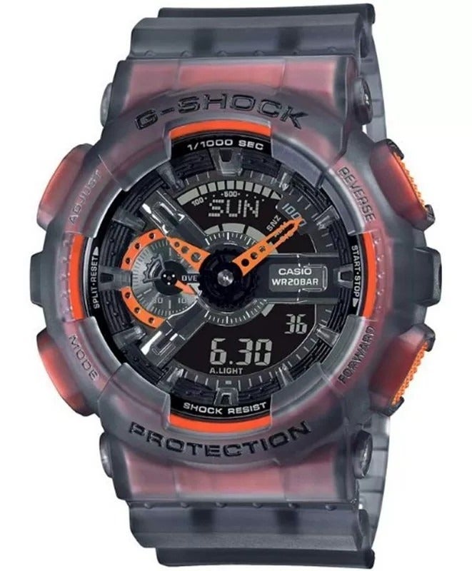 كاسيو ساعة كاسيو G-SHOCK الجديدة بالرزين الشفاف الرمادي والبرتقالي، إضاءة LED، ساعة رياضية مقاومة للصدمات GA-110LS-1A - Image 1