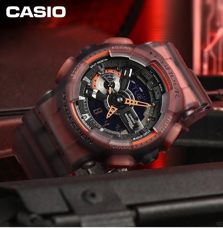كاسيو ساعة كاسيو G-SHOCK الجديدة بالرزين الشفاف الرمادي والبرتقالي، إضاءة LED، ساعة رياضية مقاومة للصدمات GA-110LS-1A - Image 3
