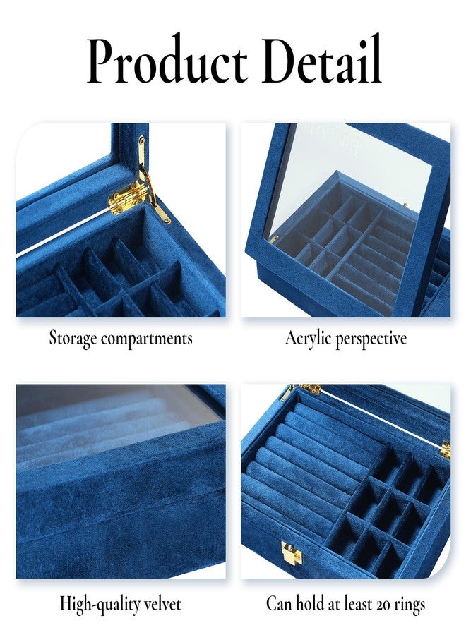 King Will Mens Ring Box Organization Premium Velvet Storage Jewelry Boxes for Rings Unisex Large Capacity with Open Window & Metal Clasp Durable Portable for Home Travel Luxury Gift, Navy Blue - Image 5