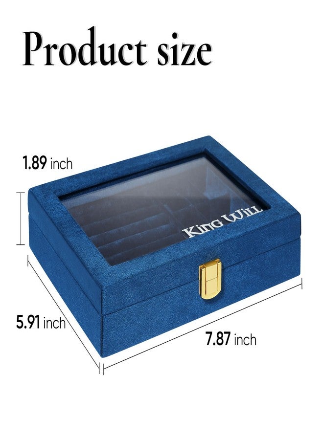 King Will Mens Ring Box Organization Premium Velvet Storage Jewelry Boxes for Rings Unisex Large Capacity with Open Window & Metal Clasp Durable Portable for Home Travel Luxury Gift, Navy Blue - Image 4