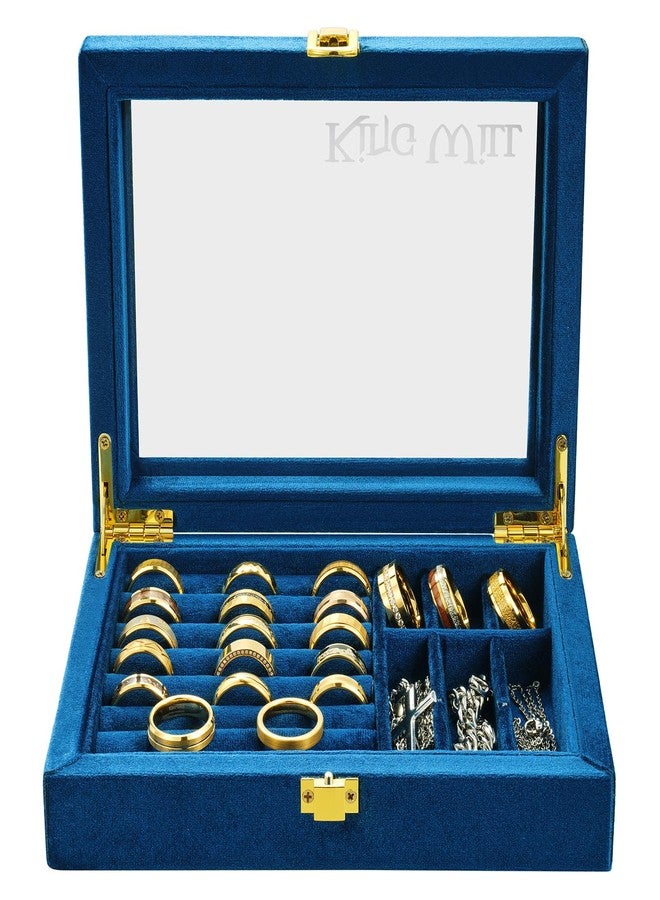 King Will Mens Ring Box Organization Premium Velvet Storage Jewelry Boxes for Rings Unisex Large Capacity with Open Window & Metal Clasp Durable Portable for Home Travel Luxury Gift, Navy Blue - Image 3