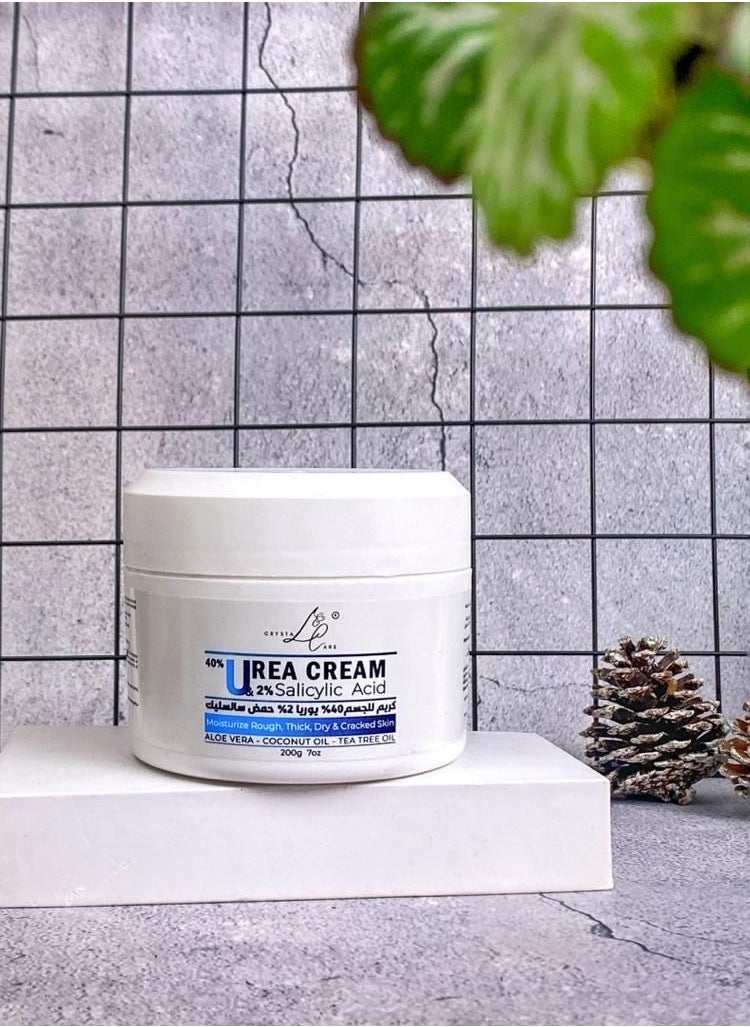 crystal & care - Urea 40% Cream with Salicylic Acid - Advanced formula for deep hydration, gentle exfoliation, treatment of cracks and roughness, lightening of knees and elbows, and cleansing of dead skin with coconut oil, aloe vera, and tea tree oil - Image 1