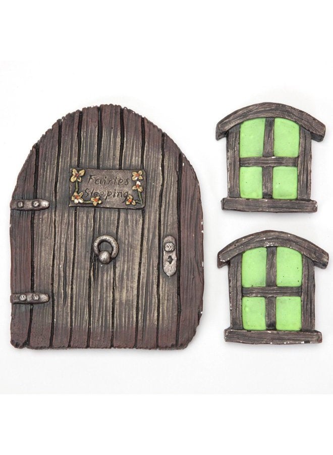 Bits and Pieces Miniature Fairy Garden Glow in The Dark Fairies Sleeping Door and Windows Tree Statues - Tree Hugger Yard and Garden Sculptures Fairy Garden Mystical Gnome Home - Image 1
