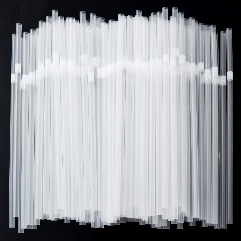 ALINK 200-Pack Clear Disposable Plastic Flexible Straws  0.23"" x 7.75"" Bendy Drinking Straws - Image 1