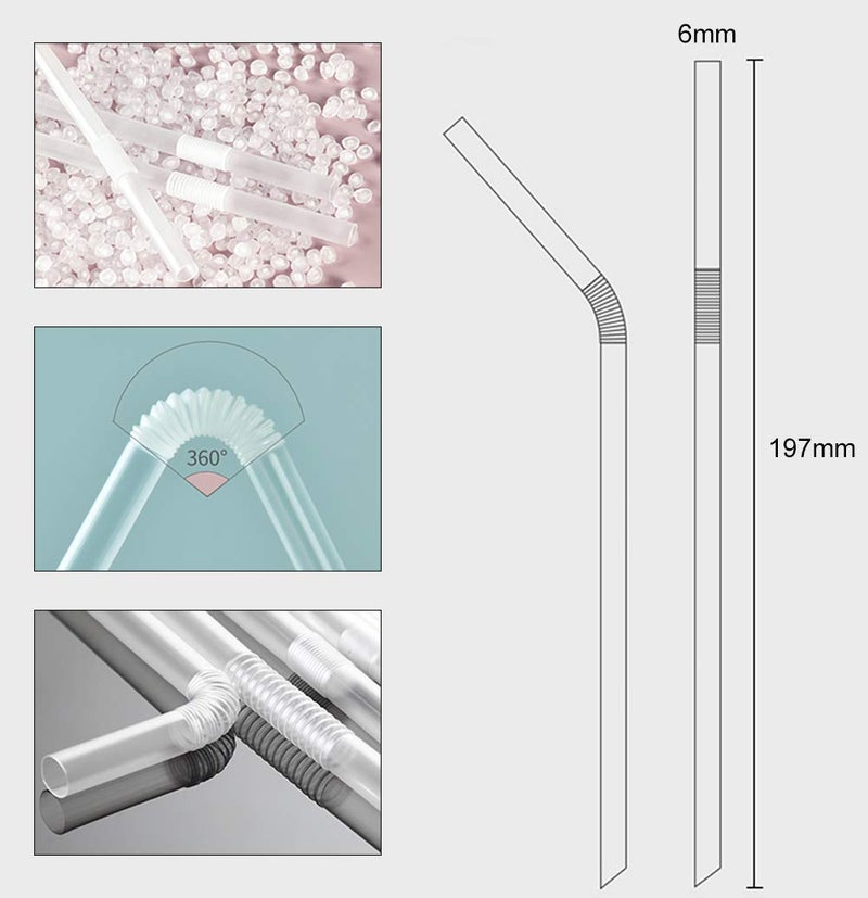 ALINK 200-Pack Clear Disposable Plastic Flexible Straws  0.23"" x 7.75"" Bendy Drinking Straws - Image 2