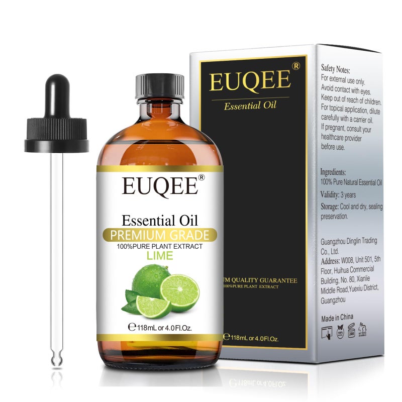 EUQEE Lime Essential Oil 4fl oz Pure Lime Oil Essential Oil with Dropper for Diffusers, DIY Soap & Bath Bombs (118 ml) - Image 1