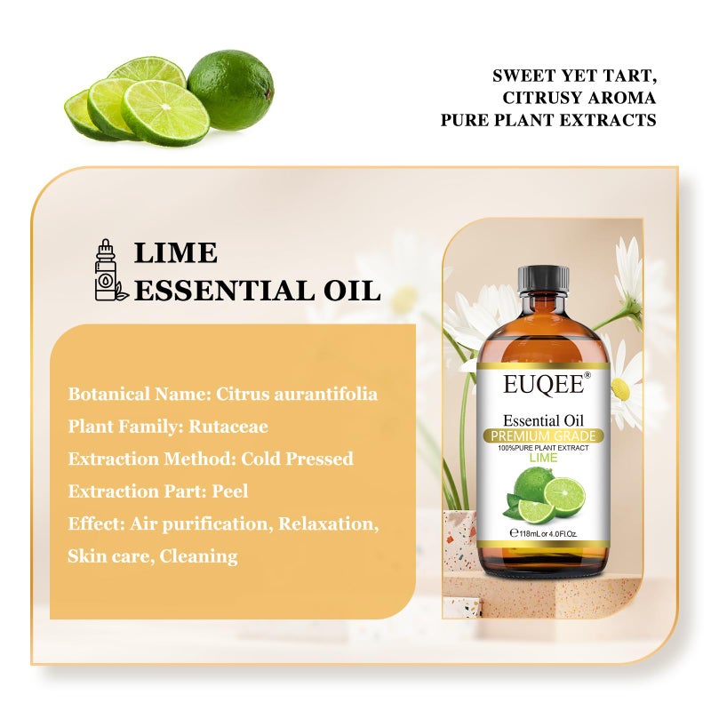 EUQEE Lime Essential Oil 4fl oz Pure Lime Oil Essential Oil with Dropper for Diffusers, DIY Soap & Bath Bombs (118 ml) - Image 2
