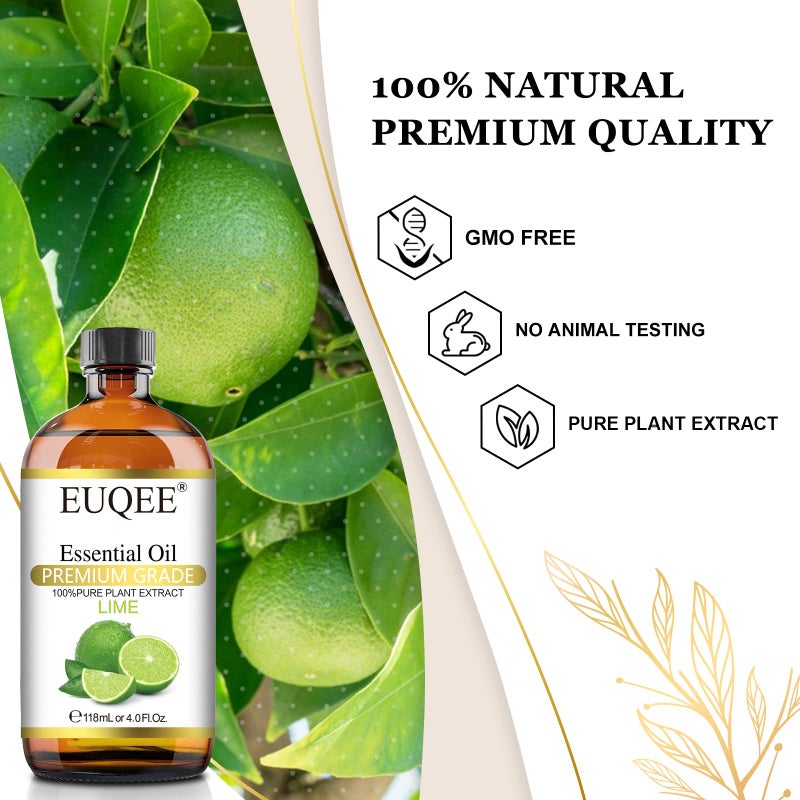 EUQEE Lime Essential Oil 4fl oz Pure Lime Oil Essential Oil with Dropper for Diffusers, DIY Soap & Bath Bombs (118 ml) - Image 3