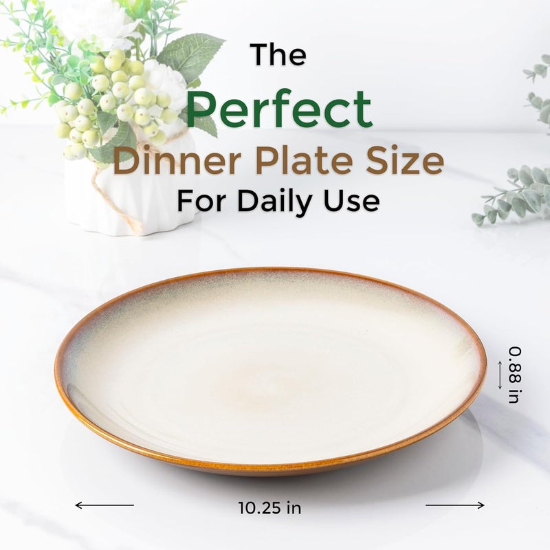 LERATIO طقم أطباق عشاء سيراميك LERATIO مكون من 6 قطع بحجم 10.5 بوصة، أطباق خزفية مصنوعة يدويًا بتزجيج تفاعلي، شكل كوب، أدوات مائدة للأطباق للمطبخ، آمنة للاستخدام في الفرن والميكروويف وغسالة الصحون، مقاومة للخدوش، كاكي - Image 2