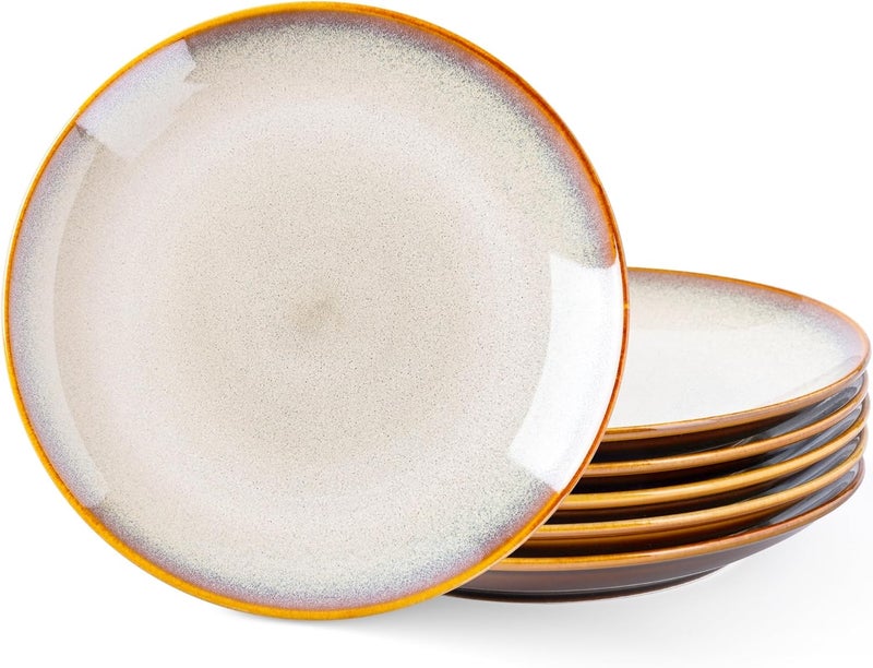 LERATIO طقم أطباق عشاء سيراميك LERATIO مكون من 6 قطع بحجم 10.5 بوصة، أطباق خزفية مصنوعة يدويًا بتزجيج تفاعلي، شكل كوب، أدوات مائدة للأطباق للمطبخ، آمنة للاستخدام في الفرن والميكروويف وغسالة الصحون، مقاومة للخدوش، كاكي - Image 1