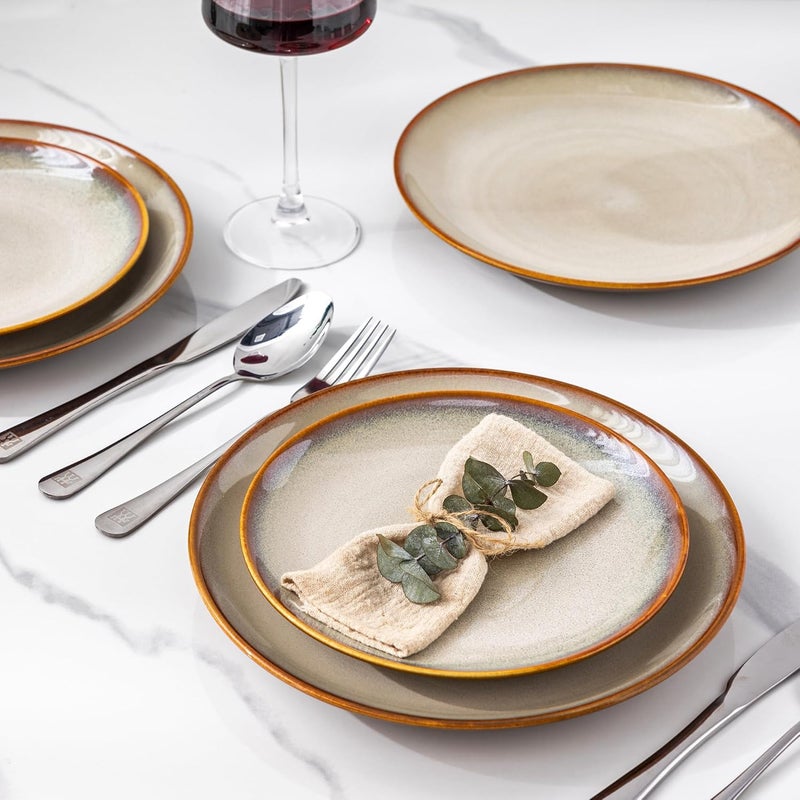 LERATIO طقم أطباق عشاء سيراميك LERATIO مكون من 6 قطع بحجم 10.5 بوصة، أطباق خزفية مصنوعة يدويًا بتزجيج تفاعلي، شكل كوب، أدوات مائدة للأطباق للمطبخ، آمنة للاستخدام في الفرن والميكروويف وغسالة الصحون، مقاومة للخدوش، كاكي - Image 5