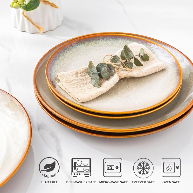 LERATIO طقم أطباق عشاء سيراميك LERATIO مكون من 6 قطع بحجم 10.5 بوصة، أطباق خزفية مصنوعة يدويًا بتزجيج تفاعلي، شكل كوب، أدوات مائدة للأطباق للمطبخ، آمنة للاستخدام في الفرن والميكروويف وغسالة الصحون، مقاومة للخدوش، كاكي - Image 3