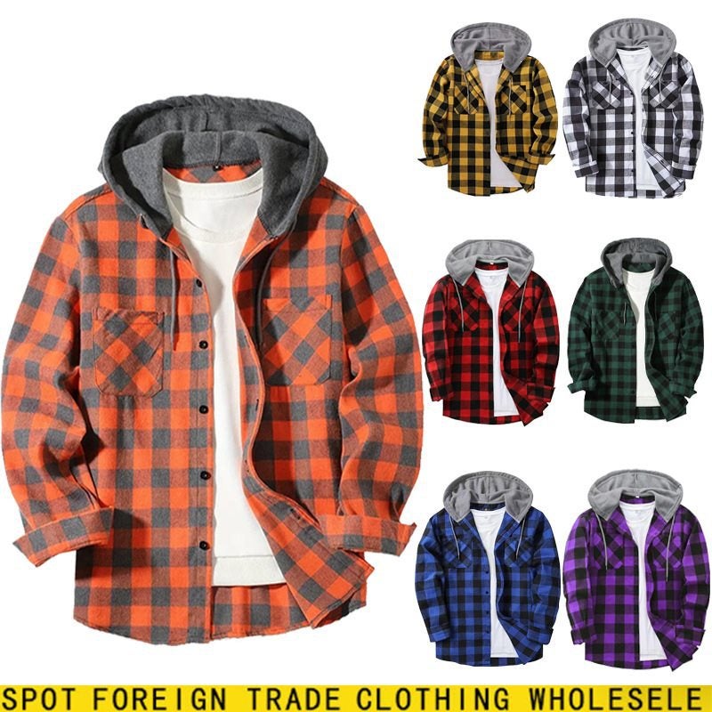 Men's Plaid Hooded Sweatshirt Long Sleeve Casual Cotton Pullover - Image 1