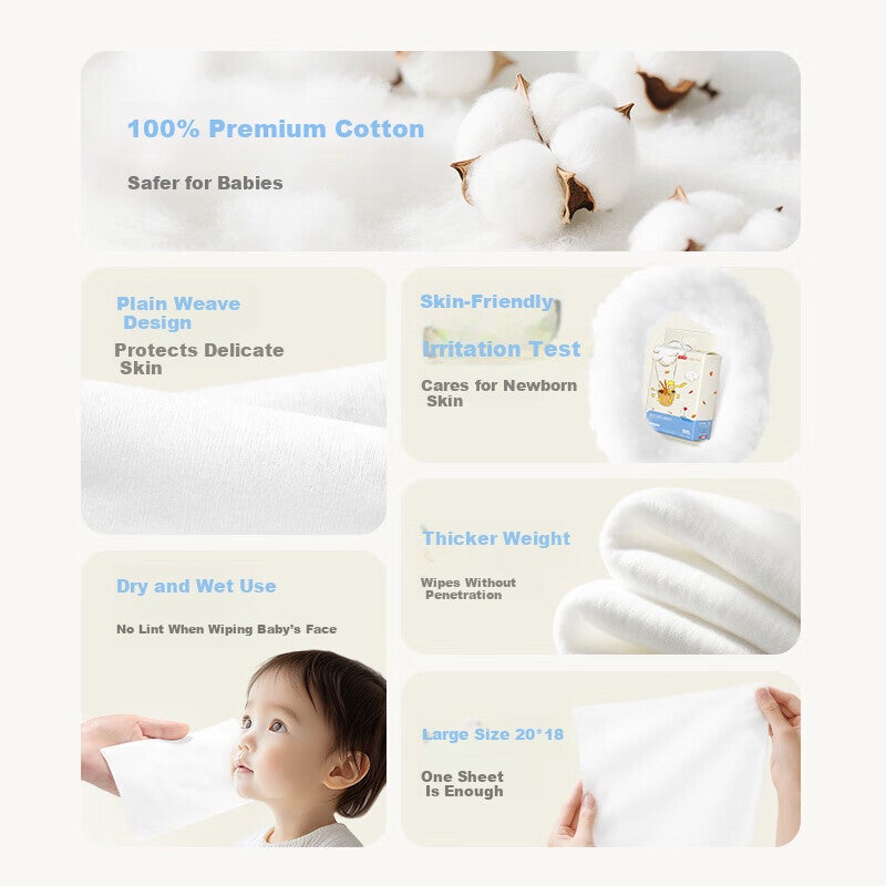 JD Jing Zao JD Original Hanging Baby Cotton Soft Towels, 300 Sheets, Little Prince Exclusive Collaboration, Pure Cotton 100% Soft Towels Face Wipes - Image 1