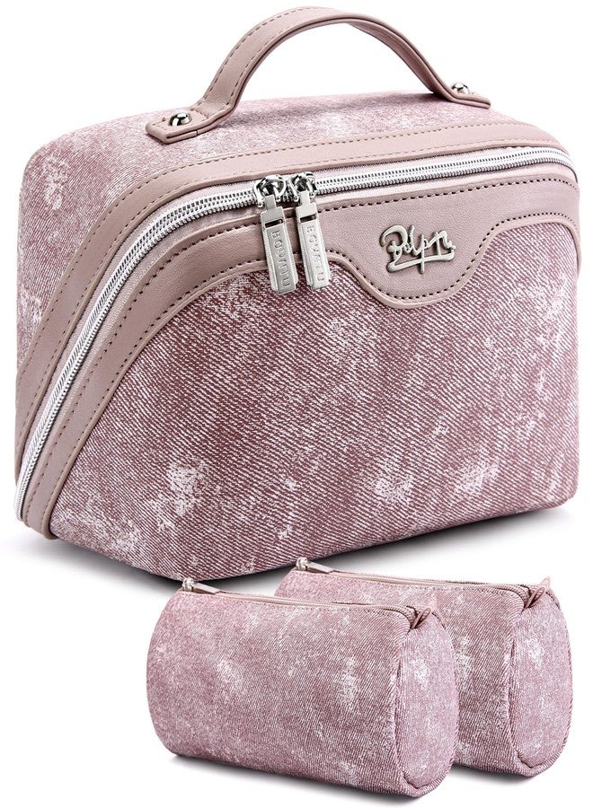 BOYATU Travel Makeup Bag Cosmetic Bags for Women: 3 Sets Large Capacity Make up Bag - Portable Toiletry Bags with Handle for Women(F-2-Purple) - Image 1