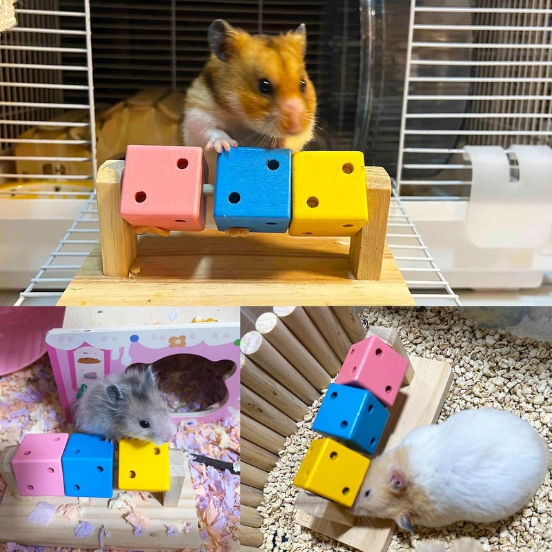 SWIUKPHE Hamster Wood Ledge Chew Toys, 3 Pack Colorful Block Platform for Cage, Small Animal Accessories for Chinchilla Gerbil Sugar Glider, Natural Bite and Play - Image 3