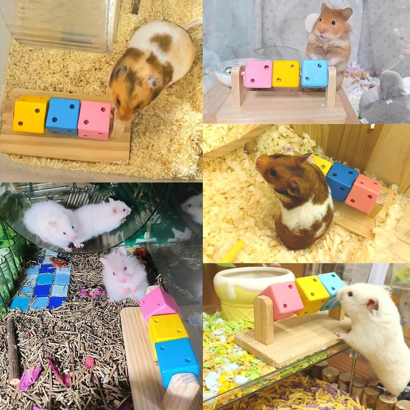 SWIUKPHE Hamster Wood Ledge Chew Toys, 3 Pack Colorful Block Platform for Cage, Small Animal Accessories for Chinchilla Gerbil Sugar Glider, Natural Bite and Play - Image 5