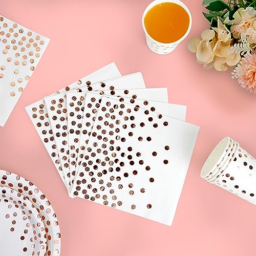 JOLLY PARTY White and Rose Gold Party Supplies - 350 PCS Disposable Dinnerware Set - White Paper Plates Napkins Cups, Gold Plastic Forks Knives Spoon for Graduation, Birthday, Cocktail Party - Image 4