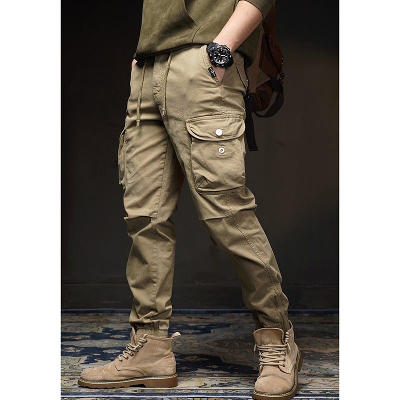 Generic elastic waist overalls mens trendy brand outdoor sports multi-pocket legged casual pants trendy handsome motorcycle long pants Gray - Image 3