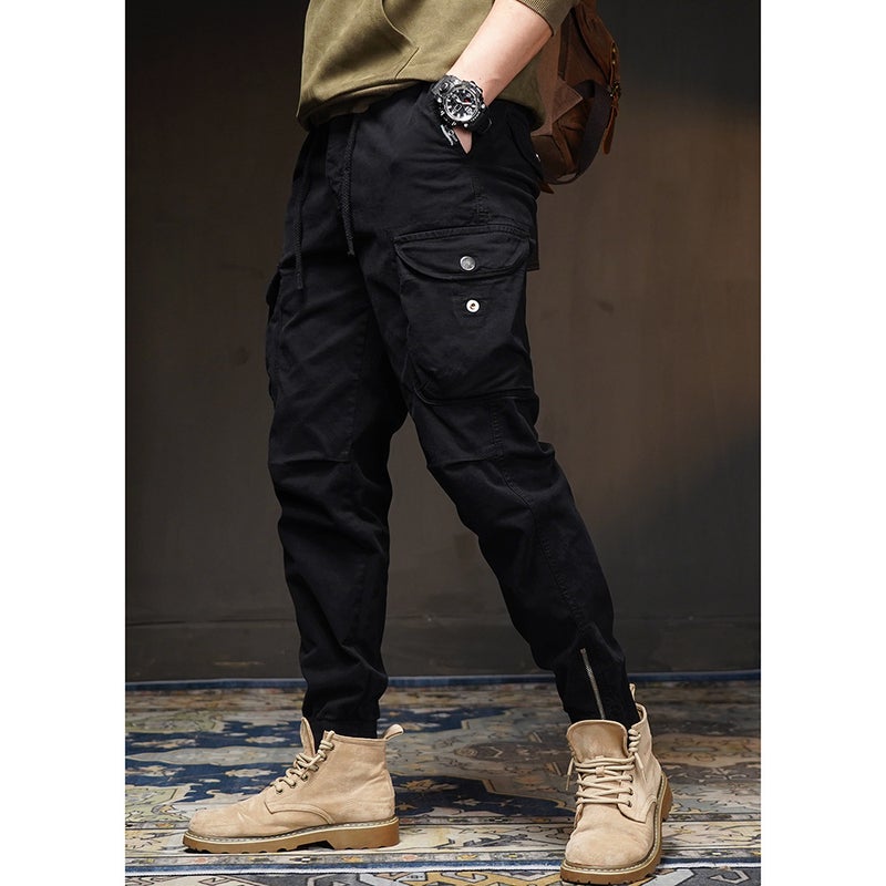 Generic elastic waist overalls mens trendy brand outdoor sports multi-pocket legged casual pants trendy handsome motorcycle long pants Gray - Image 2