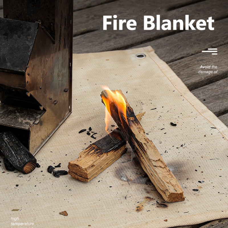 Outdoor Fire-proof Cloth 1000x1000 Beige Fiberglass Silicone Coating Heat-resistant Foldable Mat - Non-stick Fixed 4-hole Fireproof Mat for Outdoor Camping Picnic Barbecue - Image 3