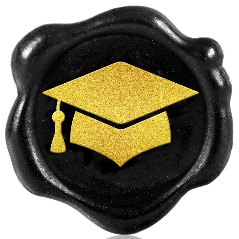 Whaline 50Pcs Graduation Wax Seal Stickers Graduation Cap Envelope Seal Stickers Black Gold 3D SelfAdhesive Embossed Decals for DIY Greeting Invitation Cards Gift Wrapping Supplies