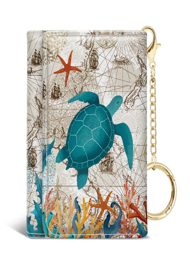 Jogjam Womens Wallet, Small Slim RFID Blocking Card Wallets, Trifold PU Leather Card Holder Wallet Organizer with Keychain, Mini Pocket Cash Purse with 7 Card Slots ID Window for Girls, Sea Turtle - Image 1
