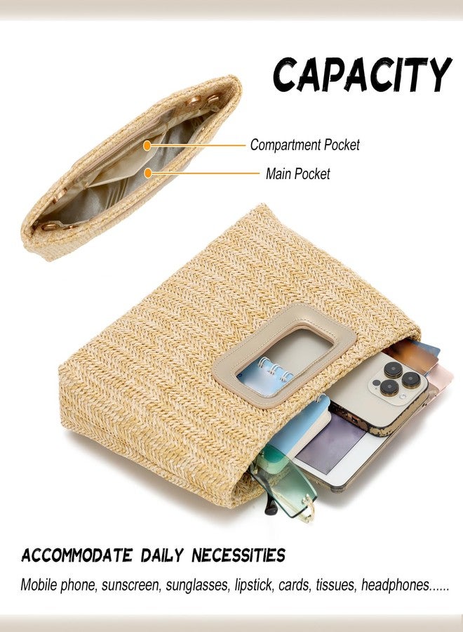 LUI SUI Top Handle Straw Clutch Handbag for Women Raffia Evening Bag Summer Beach Travel Bag With Chain - Image 5