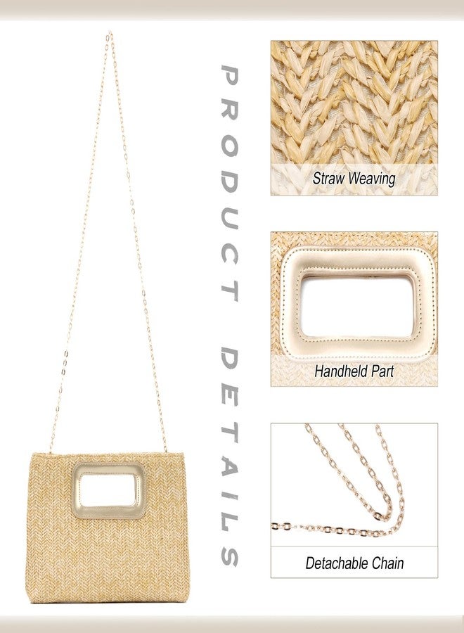 LUI SUI Top Handle Straw Clutch Handbag for Women Raffia Evening Bag Summer Beach Travel Bag With Chain - Image 3