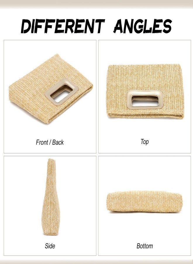 LUI SUI Top Handle Straw Clutch Handbag for Women Raffia Evening Bag Summer Beach Travel Bag With Chain - Image 2