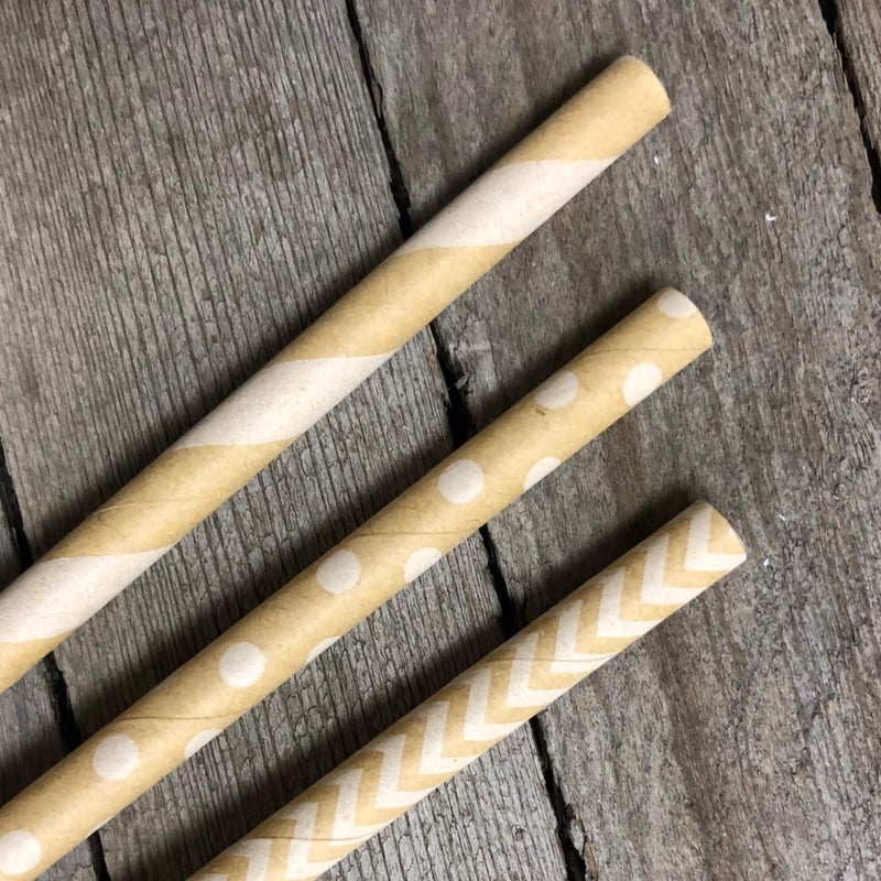 Outside the Box Pape Paper Straws - Kraft Brown - Stripe Chevron Dot - 7.75 Inches - 150 Pack Outside the Box Papers - Image 3