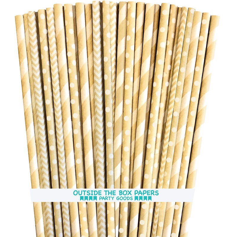 Outside the Box Pape Paper Straws - Kraft Brown - Stripe Chevron Dot - 7.75 Inches - 150 Pack Outside the Box Papers - Image 1
