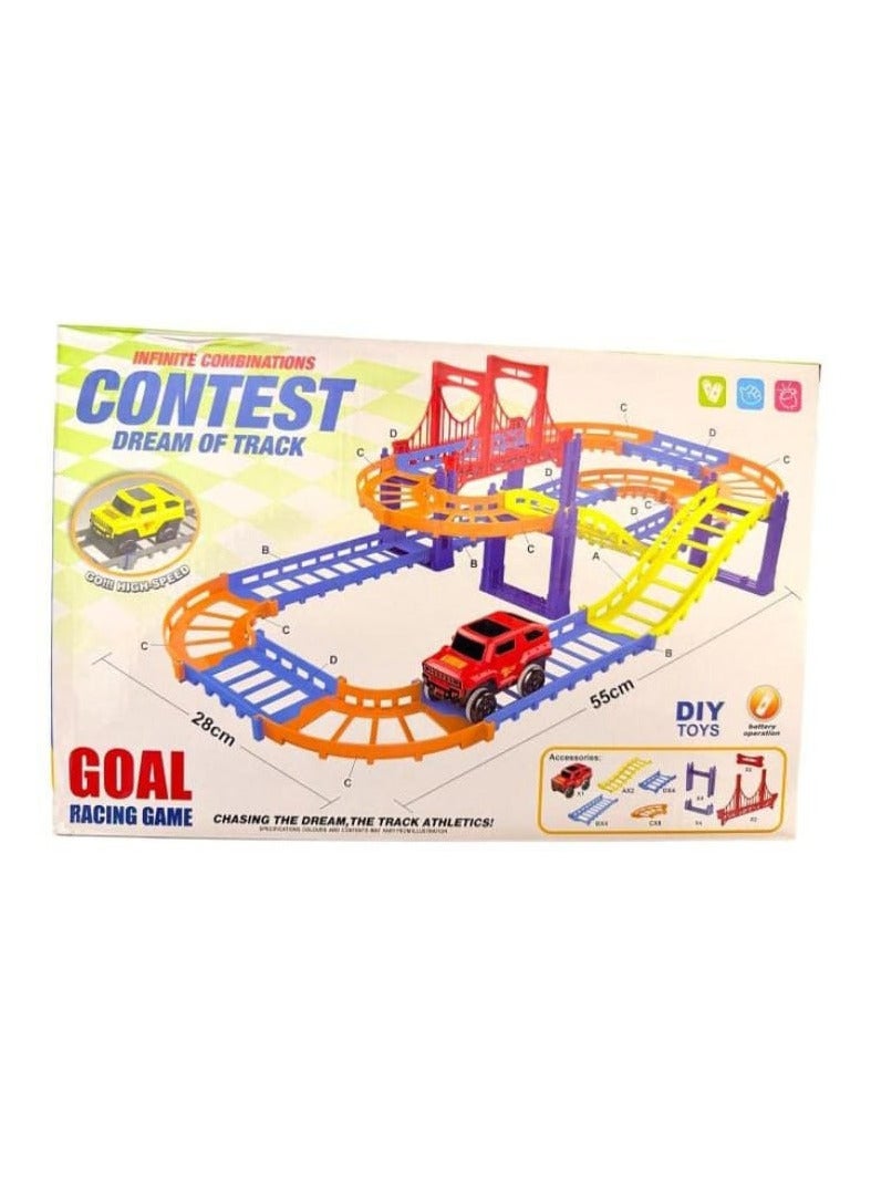 لعبة مسار السباق الممتعة والمغامرة! استعد لسباقات السيارات المثيرة مع هذه اللعبة المثيرة التي تسمح لك ببناء مسارات سباق مختلفة ومبتكرة.