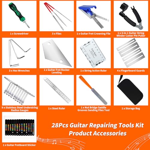 TIMDAM 28Pcs Guitar Tool Kit, Guitar Accessories Gifts for Men, Guitar Maintenance Kit with Carry Bag, Guitar Repair Kit for Acoustic Electric Guitar Ukulele Bass Banjo, TIMDAM Guitar Setup Kit Guitar Gifts - Image 2