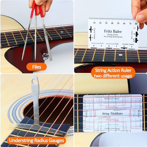 TIMDAM 28Pcs Guitar Tool Kit, Guitar Accessories Gifts for Men, Guitar Maintenance Kit with Carry Bag, Guitar Repair Kit for Acoustic Electric Guitar Ukulele Bass Banjo, TIMDAM Guitar Setup Kit Guitar Gifts - Image 5