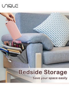 Unique 2 Pcs Felt Bedside Storage Hanging, Bed Hanging Organizer for Bed Sofa, Bedside Pocket with 5 Pockets Felt Couch Caddy Bedside Storage Caddy for Books Tablet TV Remote Control(Black+Grey)  - Image 5