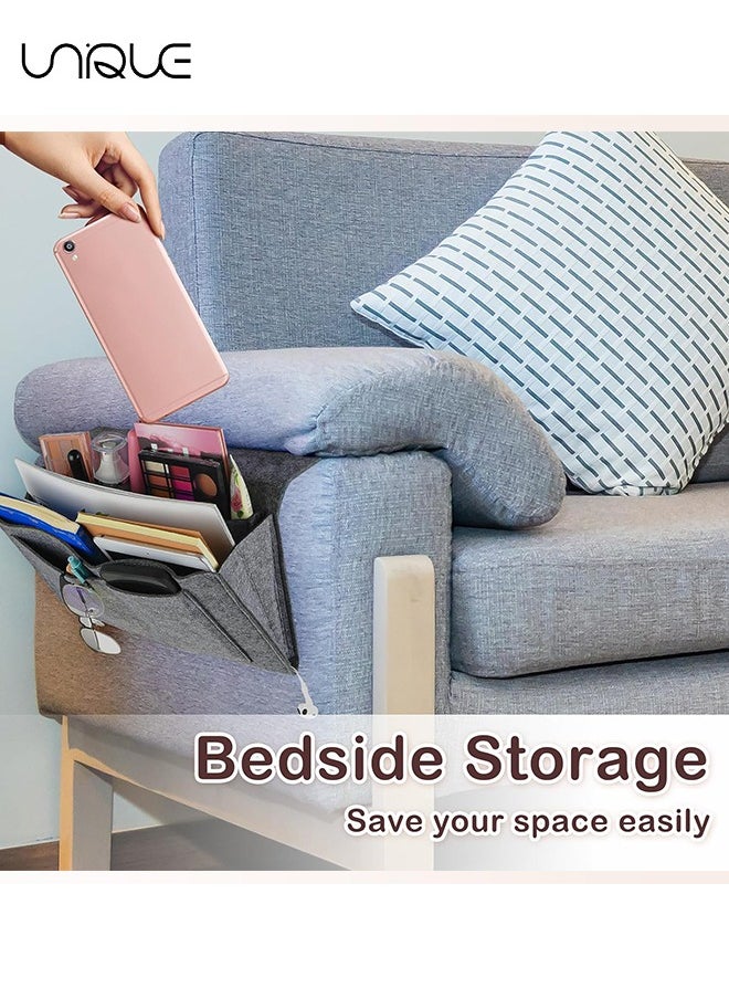 Unique 2 Pcs Felt Bedside Storage Hanging, Bed Hanging Organizer for Bed Sofa, Bedside Pocket with 5 Pockets Felt Couch Caddy Bedside Storage Caddy for Books Tablet TV Remote Control(Black+Grey)  - Image 5
