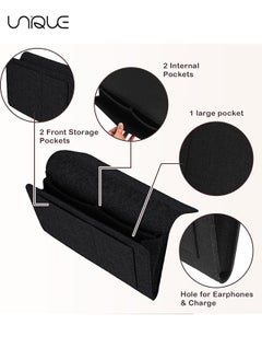 Unique 2 Pcs Felt Bedside Storage Hanging, Bed Hanging Organizer for Bed Sofa, Bedside Pocket with 5 Pockets Felt Couch Caddy Bedside Storage Caddy for Books Tablet TV Remote Control(Black+Grey)  - Image 3